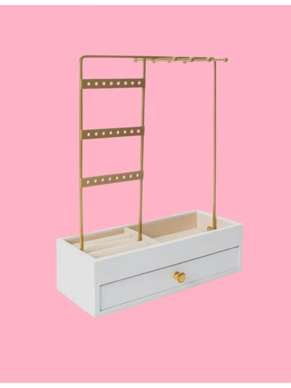 Wood and Gold Jewelry Organizer – White and Gold